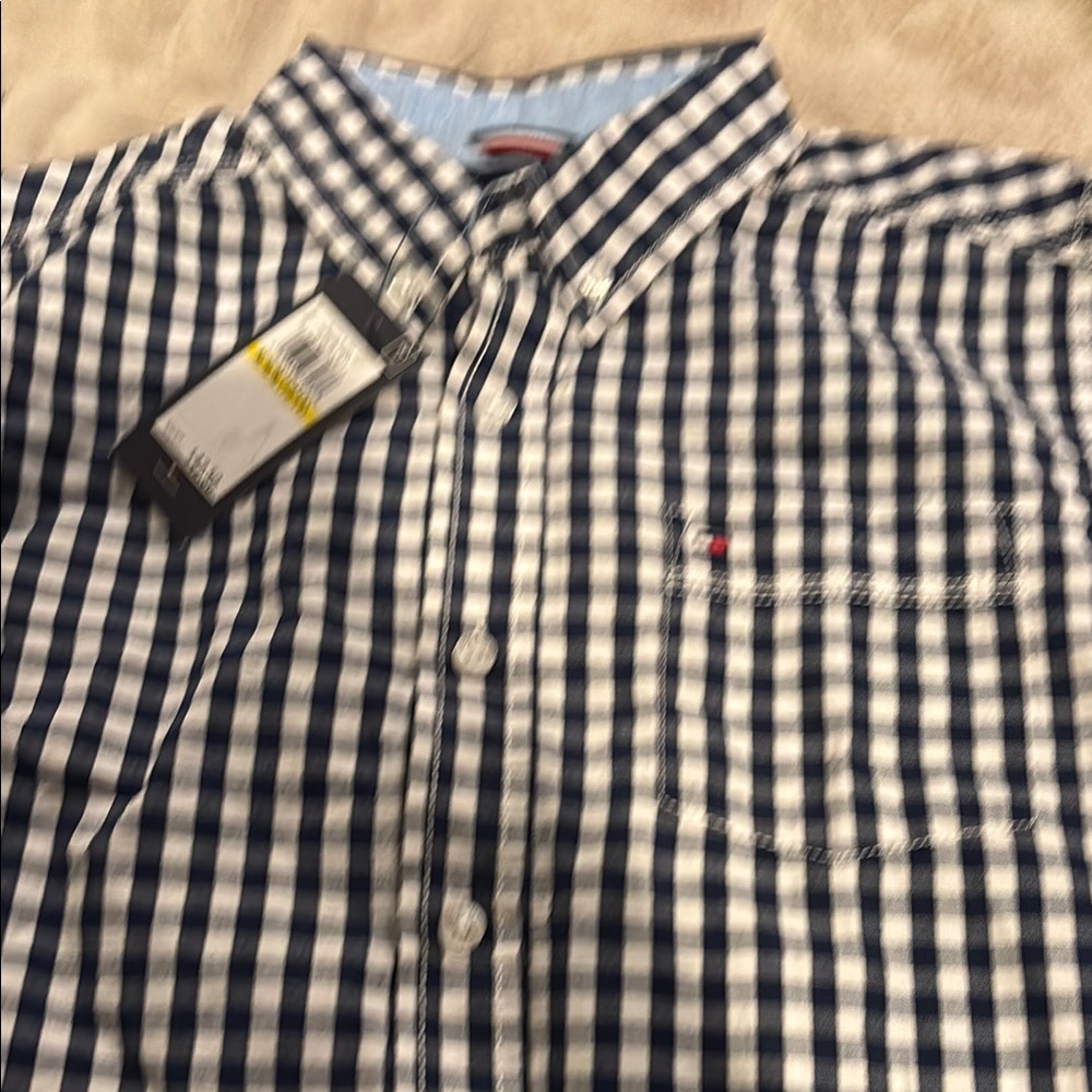 Tommy Hilfiger Blue and White Casual Gingham Shirt